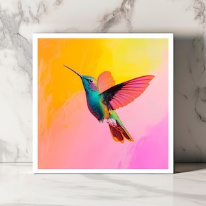 Carte Colibri, Carte Oiseau Colorée, Carte Inspirée de la Nature, Carte Artistique Faune, Carte Tropicale Élégante