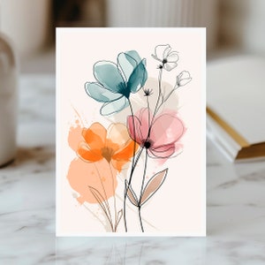 Elegante tarjeta de felicitación con flores de acuarela: diseño floral en tonos pastel suaves, nota personalizada, tarjeta para ocasiones especiales