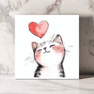 Cute Cat Love Card, Watercolor Kitty Card, Valentine’s Day Card, Anniversary Cat Card, Thinking of You Card