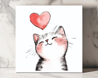 Cute Cat Love Card, Watercolor Kitty Card, Valentine’s Day Card, Anniversary Cat Card, Thinking of You Card