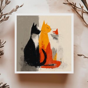 Carte de souhaits chats stylisés illustration artistique et abstraite style minimaliste design moderne pour toute occasion ou anniversaire