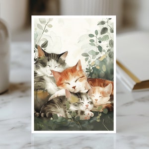 Carte d'Anniversaire Chat Carte Chat Mignonne Joyeux Anniversaire Chat Carte Anniversaire Aquarelle Carte Chat Florale Unique