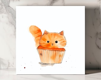 Cat in Cupcake Greeting Card, Whimsical Feline Art, Cute Kitty Illustration, Perfect for Cat Lovers, Includes Envelope