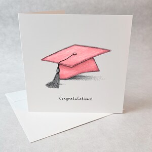 Carte graduation chapeau rose illustration minimaliste carte félicitations diplômé étudiante finissante secondaire université collège