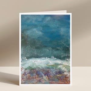 Carte Peinture Acrylique, Carte Art Abstrait Océan, Carte Paysage Marin, Carte Merci Sérénité, Carte Anniversaire Côtière