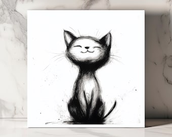 Minimalist Cat Art Card, Black and White Cat Card, Cute Cat Lover Card, Thinking of You Card, Funny Cat Greeting Card