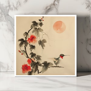 Carte Colibri et Soleil Carte Colibri Aquarelle Carte Florale Oiseau Carte Colibri Mignon Carte d'Art Unique