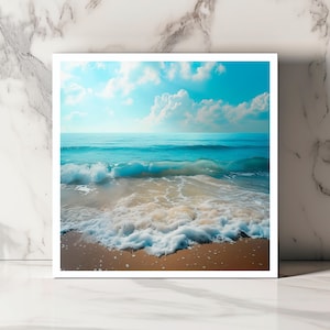 Carte Vagues Océan Carte Paradis Côtier Carte Amoureux de la Plage Carte Bord de Mer Blanche Carte Nature Unique Carte Plage Tranquille