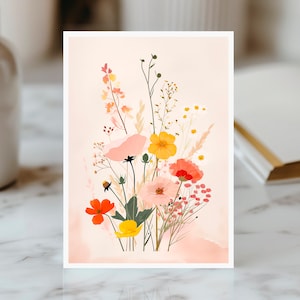 Carte de Vœux Florale Fleurs de Printemps Bouquet Simple Carte Naturelle pour Toute Occasion Design Inspiré de la Nature