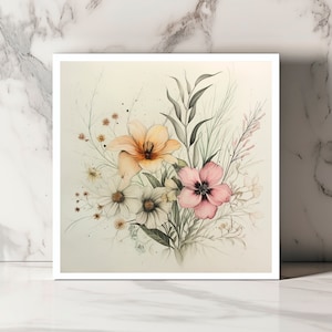 Carte de Vœux Florale Élégante - Fleur Beige Subtile, Parfaite pour Toute Occasion