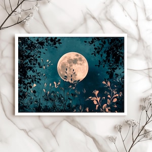 Carte Pleine Lune, Carte Nuit Céleste, Carte Lune Romantique, Carte Anniversaire Lunaire, Carte Nature Univers