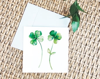 Custom Watercolor Clover, Irish Luck Charm, Botanical Art Card, St. Patrick&#39;s Day, Green Shamrock, Nature Card, Good Luck Wishes