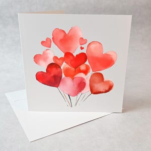 Watercolor Hearts Card Bouquet Romantic Minimalist Greeting for Anniversary Valentine Wedding Love Occasion