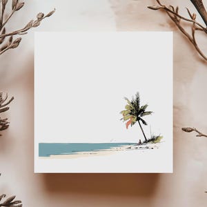Minimalistische Strand Grußkarte mit Palme tropische Natur friedliche Urlaubsszene perfekt für Entspannung oder jeden entkommen Moment