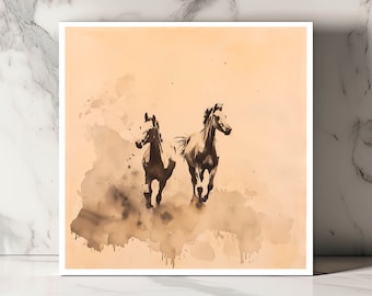 Majestic Horses Greeting Card, Dynamic Equestrian Art, Perfect for Horse Enthusiasts, Includes Envelope