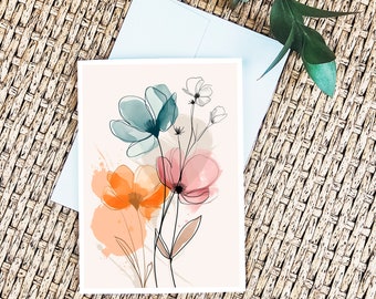 Elegant Watercolor Flowers Greeting Card - Soft Pastel Floral Design, Personalized Note, Special Occasion Card