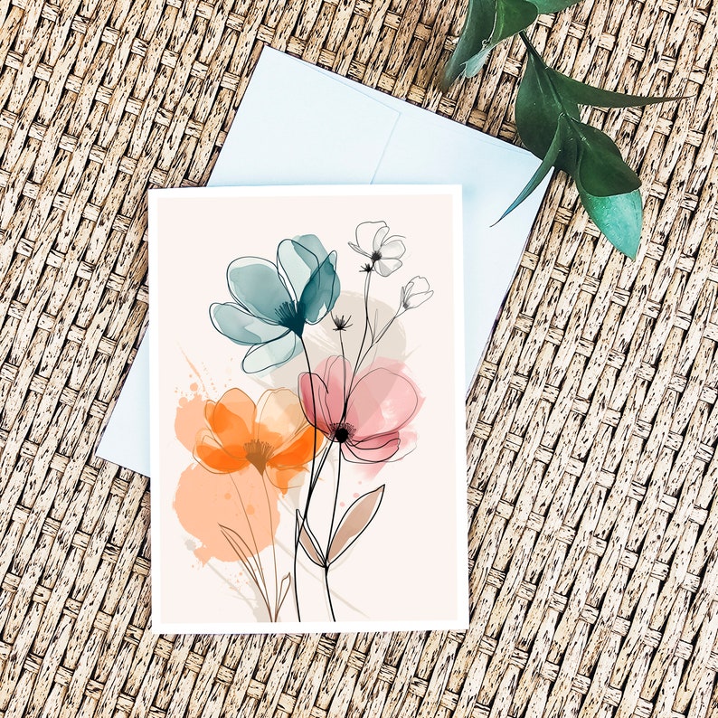 Elegant Watercolor Flowers Greeting Card - Soft Pastel Floral Design ...