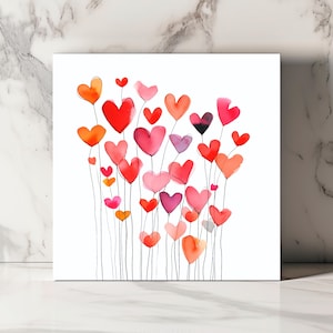 Carte Bouquet de Cœurs, Carte Amour Romantique, Carte Cœurs Colorés, Carte Saint-Valentin, Carte Note d’Amour