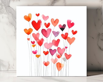 Heart Bouquet Greeting Card, Romantic Love Card, Vibrant Heart Art Card, Valentine’s Day Card, Colorful Love Note Card