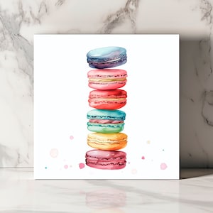 Carte Colorée Macaron, Pâtisserie Française Gourmet, Note Sucrée pour Anniversaires, Invitations ou Remerciements, Papeterie pour Gourmands
