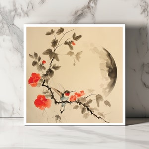 Carte Colibri et Lune Carte Colibri Aquarelle Carte Florale Oiseau Carte Colibri Mignon Carte d'Art Unique