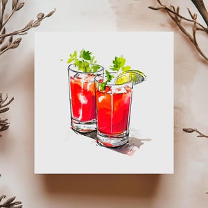 Carte de souhaits deux Bloody Caesar illustration croquis coloré ambiance festive estivale et originale pour amitié ou invitation cocktail