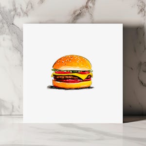 Minimalist hamburger greeting card colorful funny burger illustration on white background for birthday humor or any food lover occasion