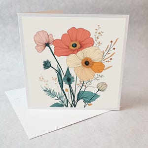 Carte Fleurs Vintage, Carte Botanique Élégante, Carte Anniversaire Fleurs, Carte Romantique, Carte Merci Nature