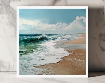Carte plage vagues carte anniversaire carte de souhaits ocean mer ete calme nature amour voyage vacances douce aquarelle art marin paisible