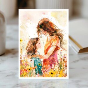 Carte style aquarelle Fête des Mères, Lien Mère Enfant, Amour Mère Fille, Carte de Vœux Sentimentale, Journée de la Maman Artistique