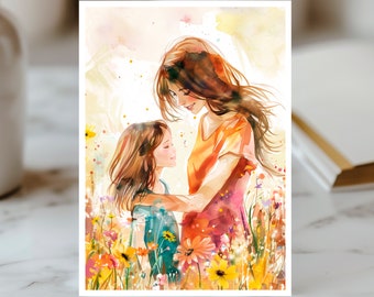 Mother's Day Watercolor Card, Mother Child Bond Card, Mother Daughter Love Notecard, Sentimental Greeting Card, Artistic Mom Day