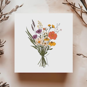 Carte de souhaits bouquet de fleurs sauvages, carte de voeux florale, carte nature élégante