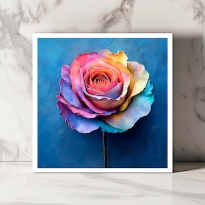 Carte Rose Arc-en-Ciel, Carte Florale Multicolore, Carte Botanique Vibrante, Carte Artistique Rose, Carte Élégante Nature