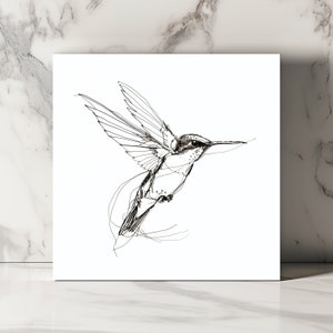 Carte Colibri Minimaliste Carte Oiseau Ligne Carte Colibri Simple Carte de Vœux Colibri Carte d'Art Unique