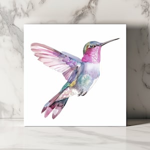 Carte Colibri Rose Carte Oiseau Style Aquarelle Carte Oiseau Colorée Carte de Vœux Colibri Carte d'Art Unique