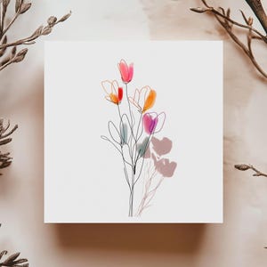Carte de souhaits fleurs minimalistes, carte de voeux artistique élégante, carte floral moderne