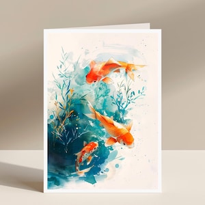 Carte Poissons Aquarelle, Carte Anniversaire, Carte Bonne Chance, Carte Merci, Carte Art Poisson