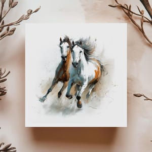 Carte de souhaits chevaux au galop duo dynamique et réaliste illustration artistique sur fond blanc pour anniversaire liberté ou inspiration