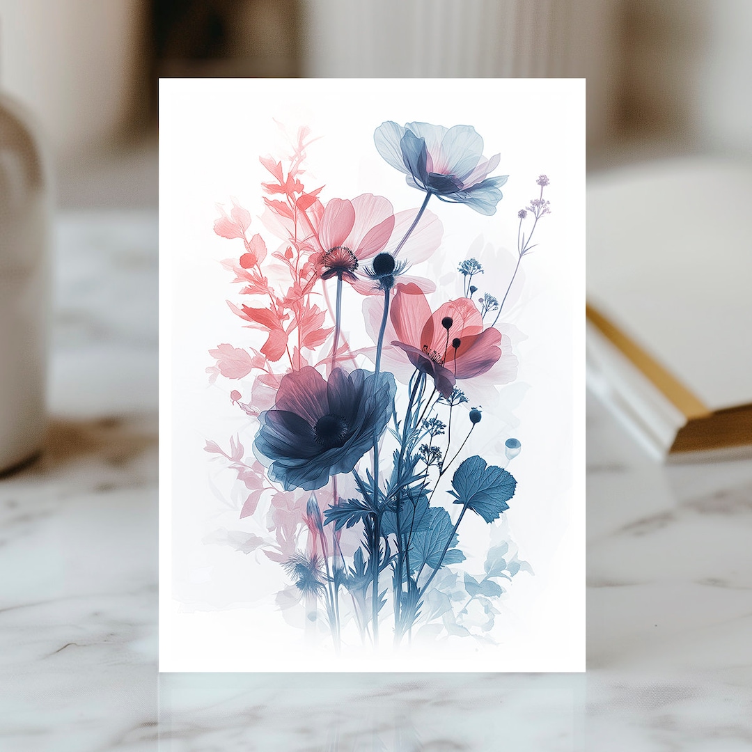 Whimsical Watercolor Flowers Greeting Card - Tranquil Nature Design ...