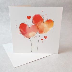 Carte Amour Aquarelle, Carte Cœurs Romantiques, Carte Saint-Valentin, Carte Anniversaire Amour, Carte Mariage