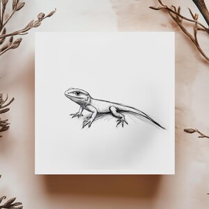 Carte Lézard Noir et Blanc, Illustration Reptile Minimaliste, Carte Nature, Dessin Animalier Unique