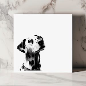 Carte chien dalmatien noir et blanc illustration minimaliste carte élégante de chien pour anniversaire ou toute occasion spéciale