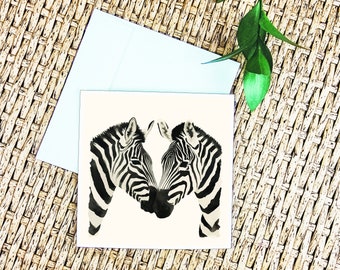 Zebras Embrace Greeting Card - Elegant Wildlife Illustration with Glossy Finish - Perfect for All Occasions - Includes Envelope