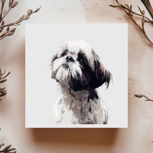 Carte chien shih tzu illustration minimaliste carte mignonne pour anniversaire ou toute occasion amoureux des chiens noir et blanc