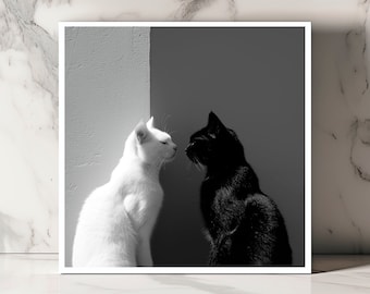 Minimalist Greeting Card, Yin Yang Cats, Black and White Duo, Feline Wall Art, Modern Cats Card, Animal Lover, Unique Gift Idea