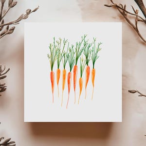 Minimalist carrot greeting card, colorful vegetable illustration, for birthday and any occasion. Great for vegetable and gardening lovers!