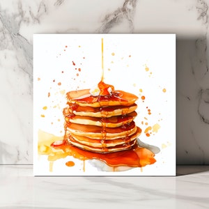 Carte de Souhait Gourmande, Illustration Pancake au Sirop d'Érable, Parfaite pour les Anniversaires et les Petits Déjeuners en Famille
