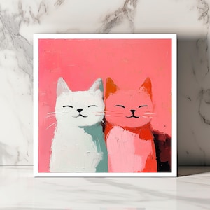 Carte Couple de Chats, Carte Romantique Chats, Carte Amour Féline, Carte Saint-Valentin Chats, Carte Chat Art Rose