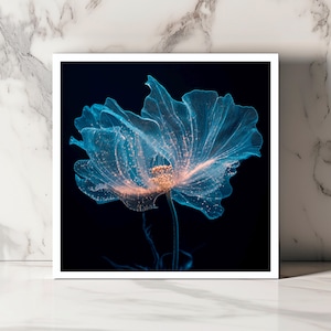 Carte Florale Bleue, Carte Fleur Lumineuse, Carte Botanique Élégante, Carte Moderne Nature, Carte Artistique Florale