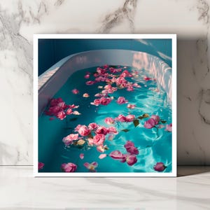 Carte de vœux bain de roses, carte élégante bien-être, carte spa relaxante